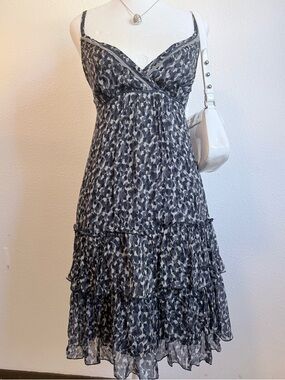 Vintage Cynthia Steffe Silk Babydoll Tiered Midi Dress Y2K Feminine Coquette